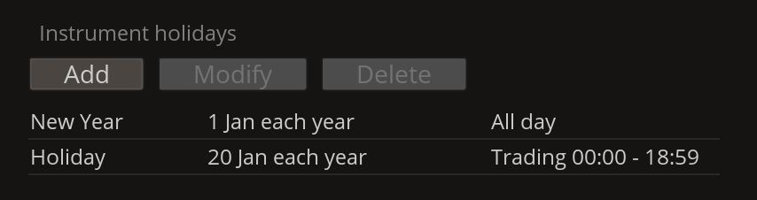 Instrument Holidays feature